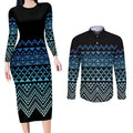 Maori Niho Taniwha Te Wheiao Couples Matching Long Sleeve Bodycon Dress and Long Sleeve Button Shirt Moana Blue - Aussie Hoodie