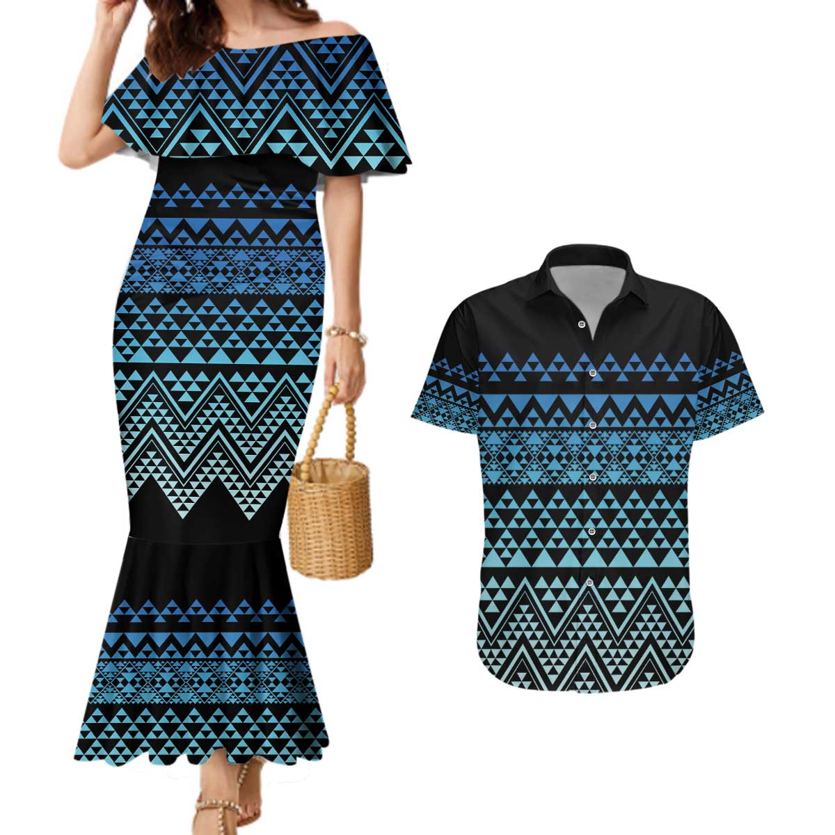 Maori Niho Taniwha Te Wheiao Couples Matching Mermaid Dress and Hawaiian Shirt Moana Blue - Aussie Hoodie