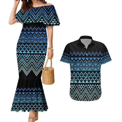 Maori Niho Taniwha Te Wheiao Couples Matching Mermaid Dress and Hawaiian Shirt Moana Blue - Aussie Hoodie