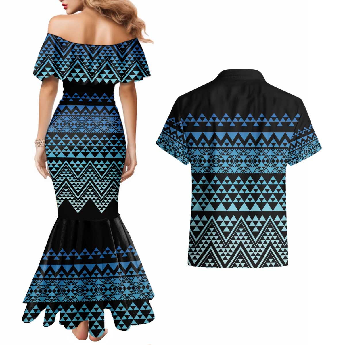 Maori Niho Taniwha Te Wheiao Couples Matching Mermaid Dress and Hawaiian Shirt Moana Blue - Aussie Hoodie