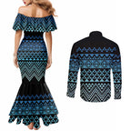 Maori Niho Taniwha Te Wheiao Couples Matching Mermaid Dress and Long Sleeve Button Shirt Moana Blue - Aussie Hoodie