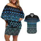 Maori Niho Taniwha Te Wheiao Couples Matching Off Shoulder Short Dress and Hawaiian Shirt Moana Blue - Aussie Hoodie