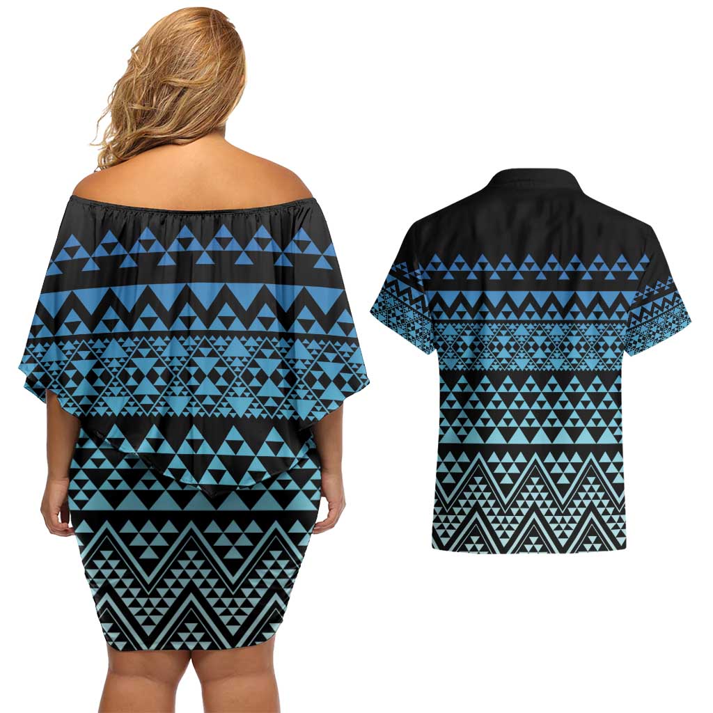 Maori Niho Taniwha Te Wheiao Couples Matching Off Shoulder Short Dress and Hawaiian Shirt Moana Blue - Aussie Hoodie