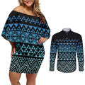 Maori Niho Taniwha Te Wheiao Couples Matching Off Shoulder Short Dress and Long Sleeve Button Shirt Moana Blue - Aussie Hoodie
