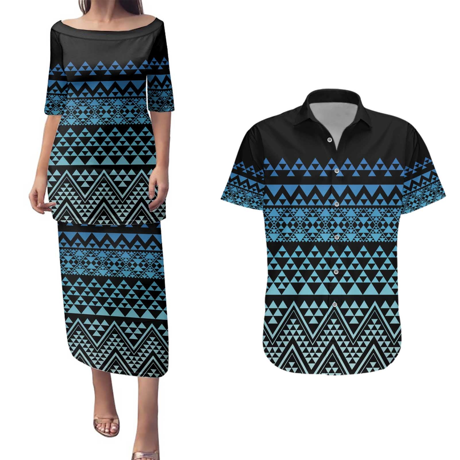 Maori Niho Taniwha Te Wheiao Couples Matching Puletasi and Hawaiian Shirt Moana Blue - Aussie Hoodie