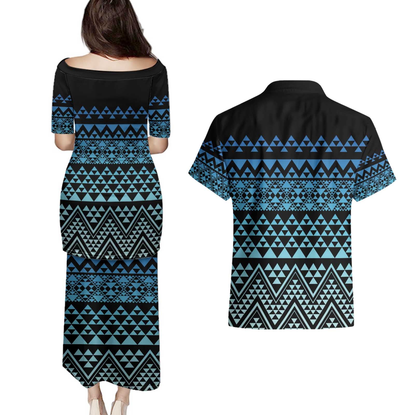 Maori Niho Taniwha Te Wheiao Couples Matching Puletasi and Hawaiian Shirt Moana Blue - Aussie Hoodie