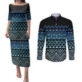 Maori Niho Taniwha Te Wheiao Couples Matching Puletasi and Long Sleeve Button Shirt Moana Blue - Aussie Hoodie
