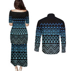 Maori Niho Taniwha Te Wheiao Couples Matching Puletasi and Long Sleeve Button Shirt Moana Blue - Aussie Hoodie
