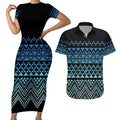 Maori Niho Taniwha Te Wheiao Couples Matching Short Sleeve Bodycon Dress and Hawaiian Shirt Moana Blue - Aussie Hoodie