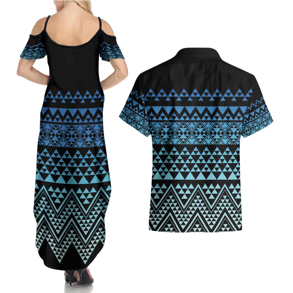 Maori Niho Taniwha Te Wheiao Couples Matching Summer Maxi Dress and Hawaiian Shirt Moana Blue - Aussie Hoodie