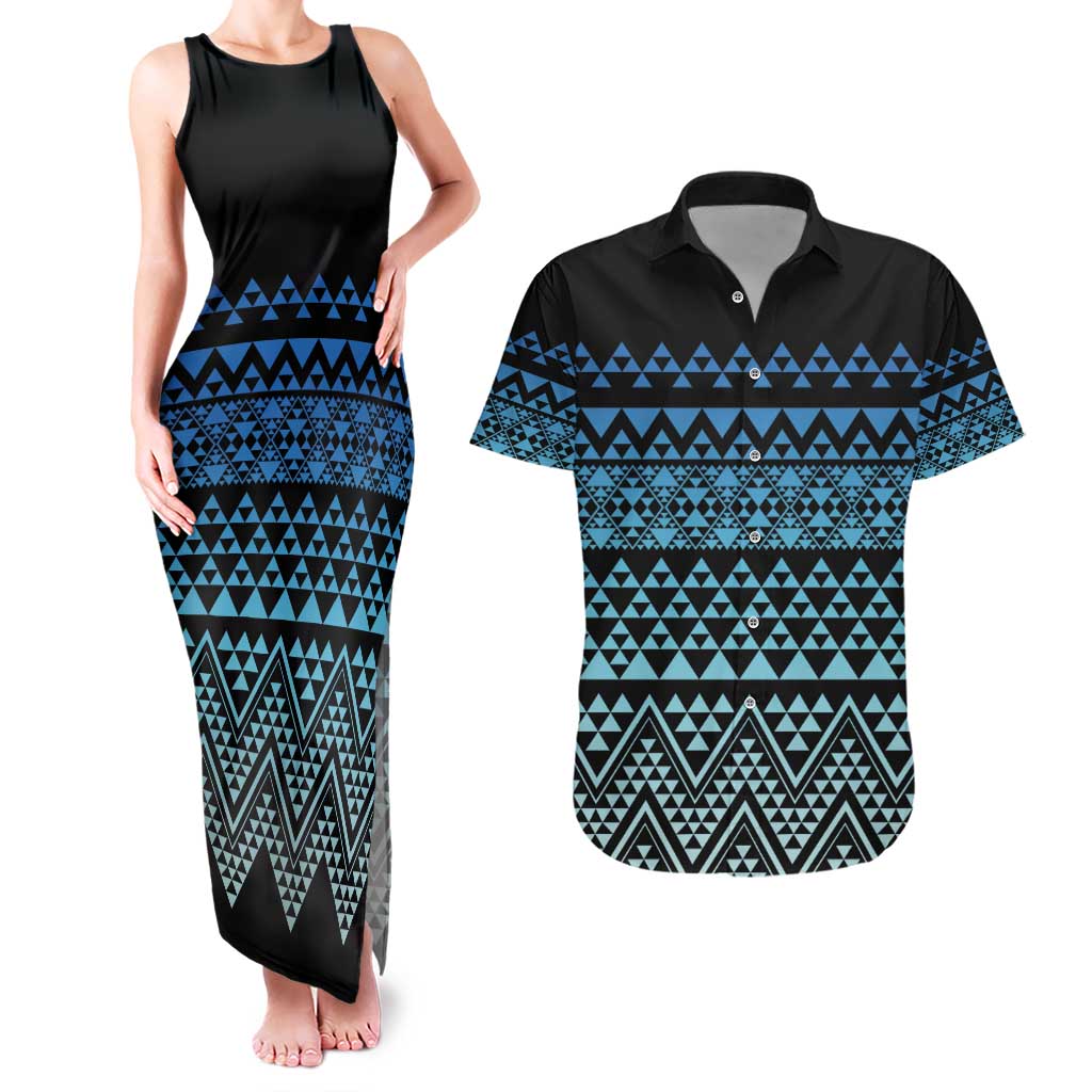 Maori Niho Taniwha Te Wheiao Couples Matching Tank Maxi Dress and Hawaiian Shirt Moana Blue - Aussie Hoodie