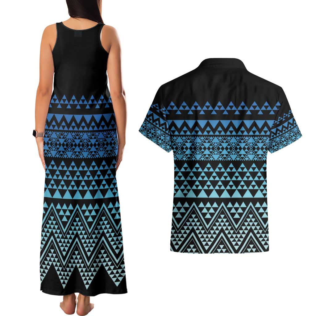 Maori Niho Taniwha Te Wheiao Couples Matching Tank Maxi Dress and Hawaiian Shirt Moana Blue - Aussie Hoodie