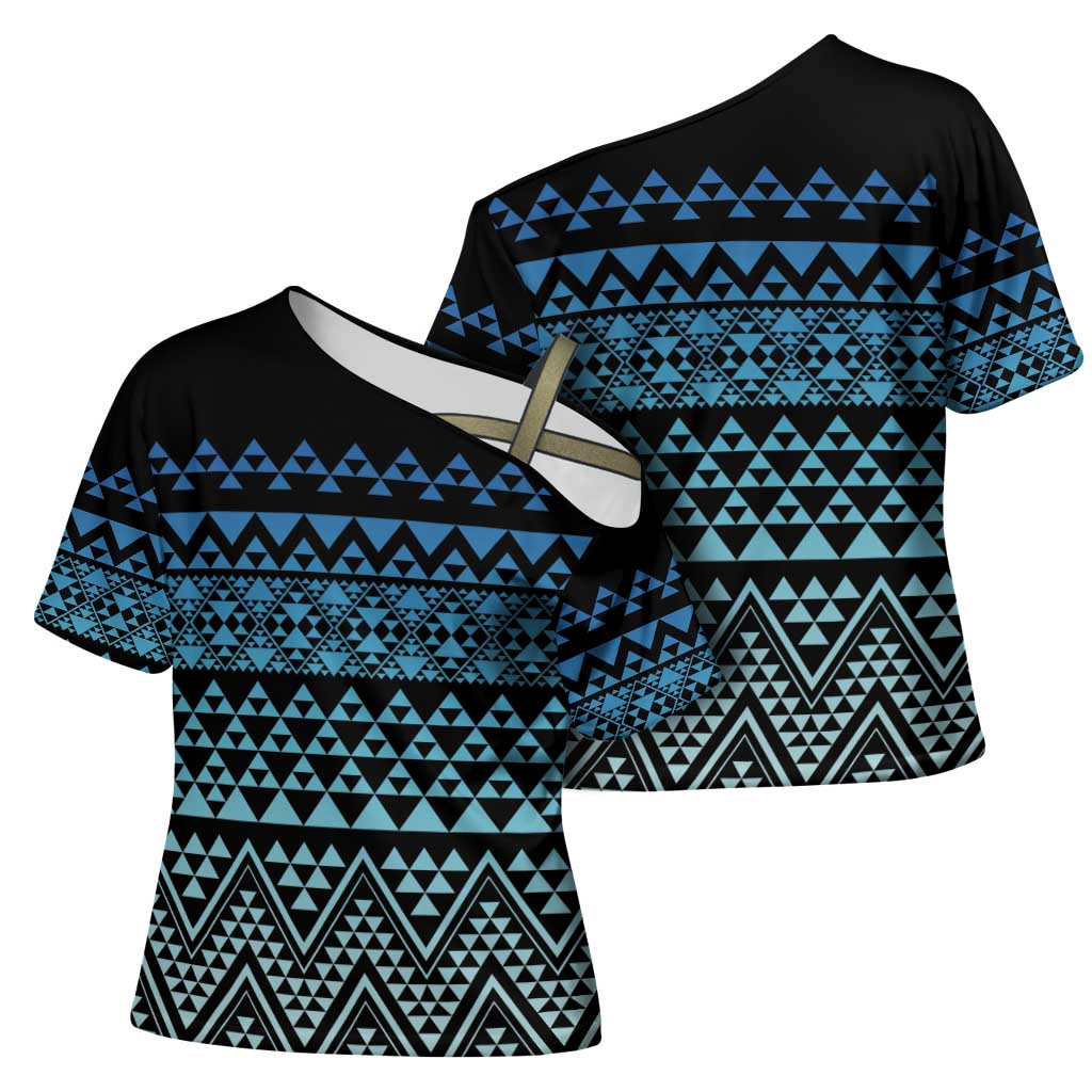 Maori Niho Taniwha Te Wheiao Cross Shoulder Shirt Moana Blue - Aussie Hoodie