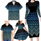 Maori Niho Taniwha Te Wheiao Family Matching Long Sleeve Bodycon Dress and Hawaiian Shirt Moana Blue - Aussie Hoodie