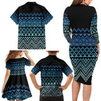 Maori Niho Taniwha Te Wheiao Family Matching Long Sleeve Bodycon Dress and Hawaiian Shirt Moana Blue - Aussie Hoodie