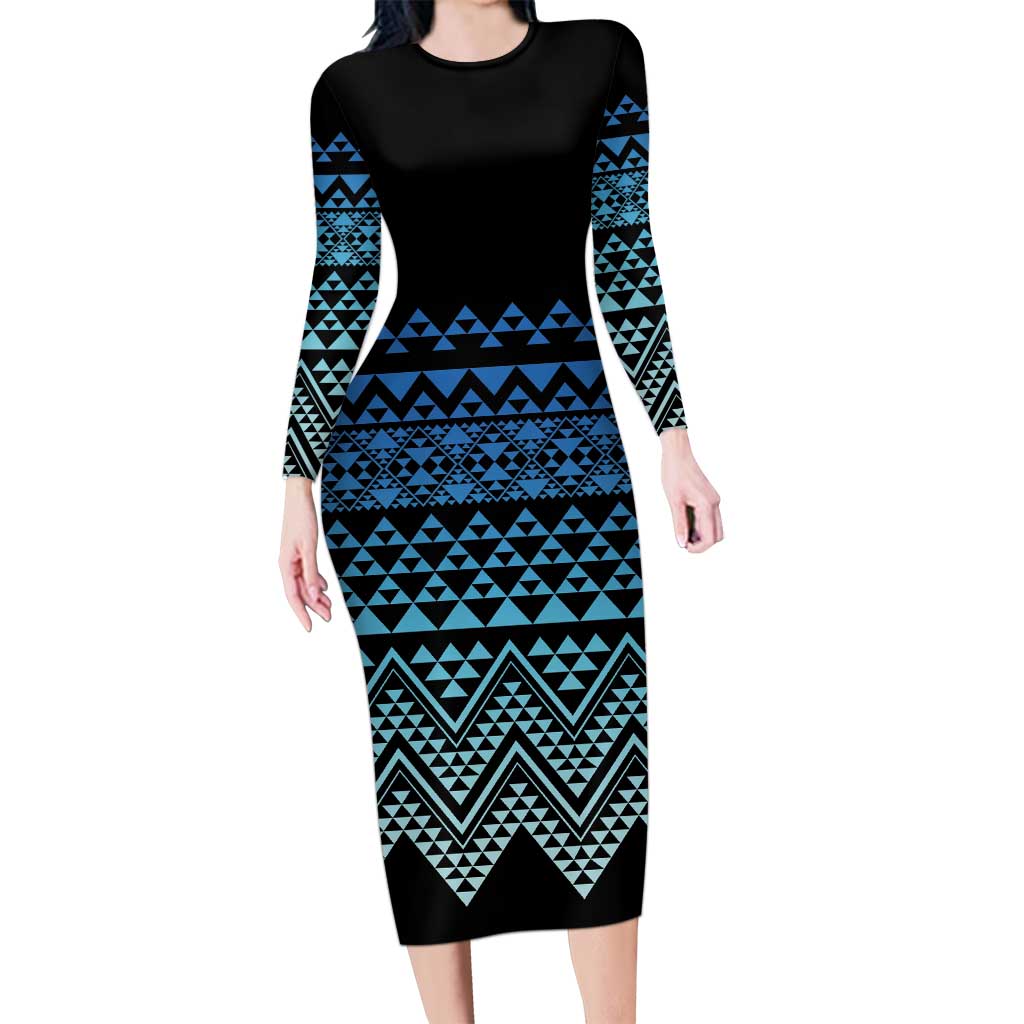 Maori Niho Taniwha Te Wheiao Family Matching Long Sleeve Bodycon Dress and Hawaiian Shirt Moana Blue - Aussie Hoodie