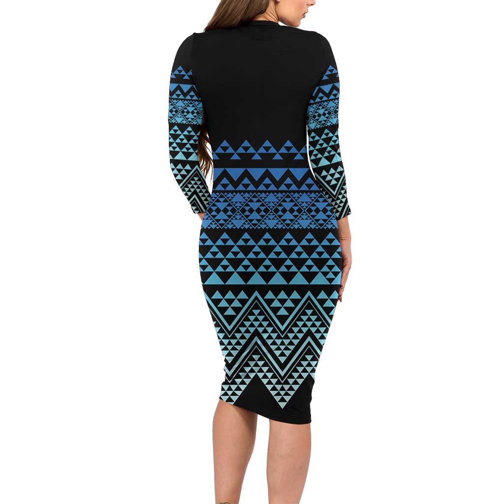 Maori Niho Taniwha Te Wheiao Family Matching Long Sleeve Bodycon Dress and Hawaiian Shirt Moana Blue - Aussie Hoodie