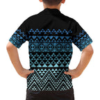 Maori Niho Taniwha Te Wheiao Family Matching Off The Shoulder Long Sleeve Dress and Hawaiian Shirt Moana Blue - Aussie Hoodie