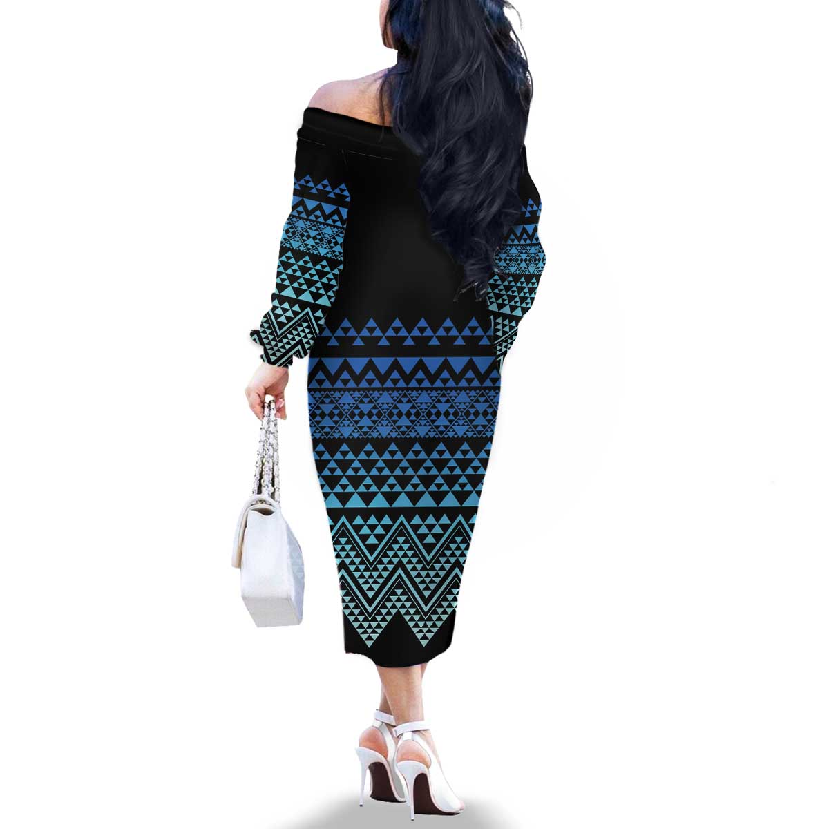 Maori Niho Taniwha Te Wheiao Family Matching Off The Shoulder Long Sleeve Dress and Hawaiian Shirt Moana Blue - Aussie Hoodie