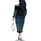Maori Niho Taniwha Te Wheiao Family Matching Off The Shoulder Long Sleeve Dress and Hawaiian Shirt Moana Blue - Aussie Hoodie