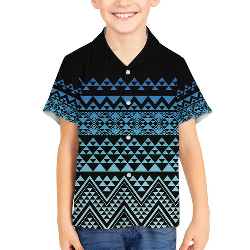 Maori Niho Taniwha Te Wheiao Family Matching Off The Shoulder Long Sleeve Dress and Hawaiian Shirt Moana Blue - Aussie Hoodie