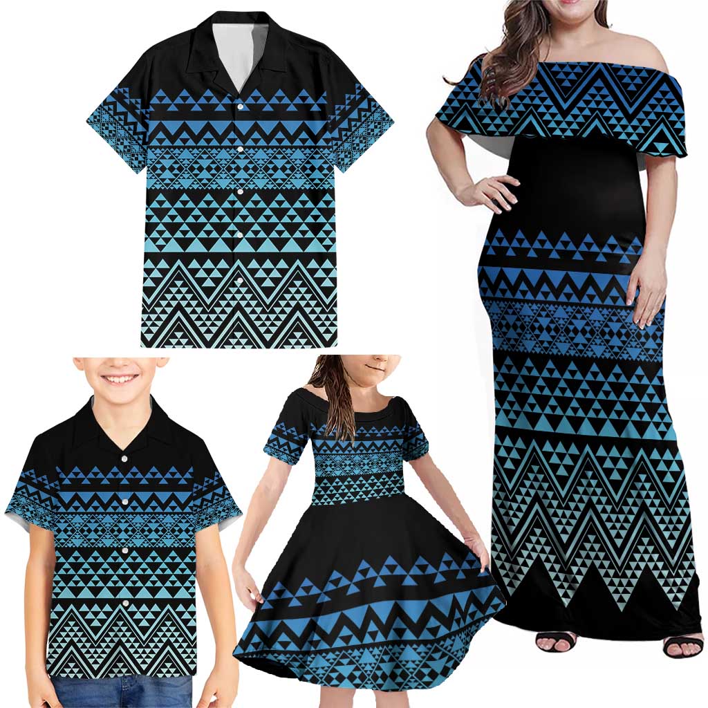 Maori Niho Taniwha Te Wheiao Family Matching Off Shoulder Maxi Dress and Hawaiian Shirt Moana Blue - Aussie Hoodie
