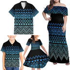 Maori Niho Taniwha Te Wheiao Family Matching Off Shoulder Maxi Dress and Hawaiian Shirt Moana Blue - Aussie Hoodie