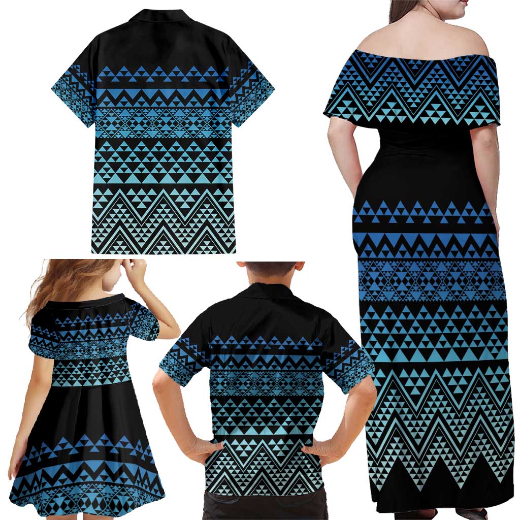 Maori Niho Taniwha Te Wheiao Family Matching Off Shoulder Maxi Dress and Hawaiian Shirt Moana Blue - Aussie Hoodie