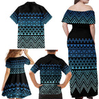 Maori Niho Taniwha Te Wheiao Family Matching Off Shoulder Maxi Dress and Hawaiian Shirt Moana Blue - Aussie Hoodie