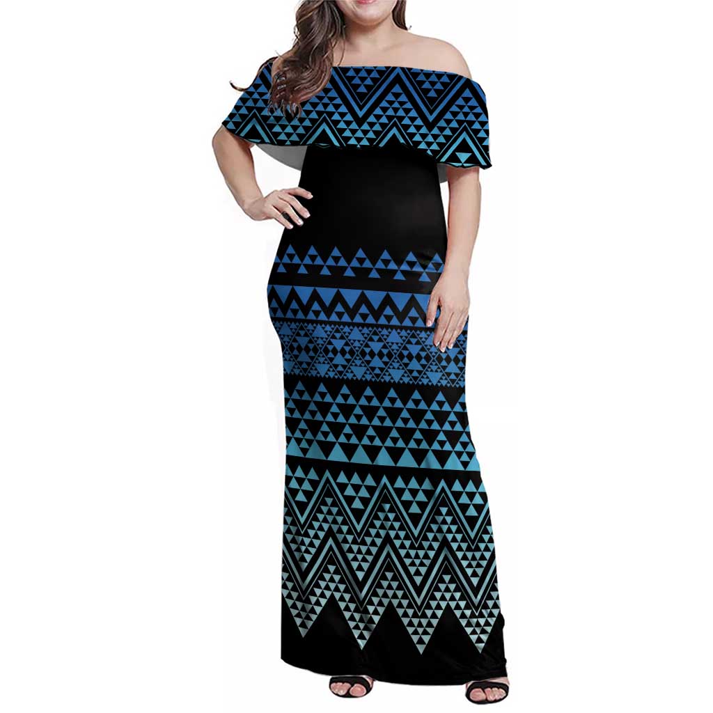 Maori Niho Taniwha Te Wheiao Family Matching Off Shoulder Maxi Dress and Hawaiian Shirt Moana Blue - Aussie Hoodie