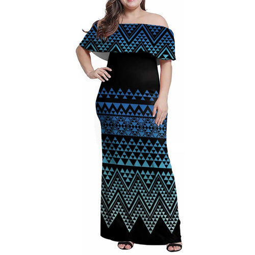 Maori Niho Taniwha Te Wheiao Family Matching Off Shoulder Maxi Dress and Hawaiian Shirt Moana Blue - Aussie Hoodie