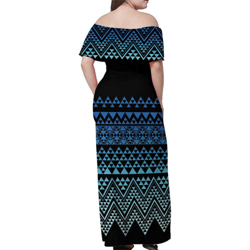 Maori Niho Taniwha Te Wheiao Family Matching Off Shoulder Maxi Dress and Hawaiian Shirt Moana Blue - Aussie Hoodie