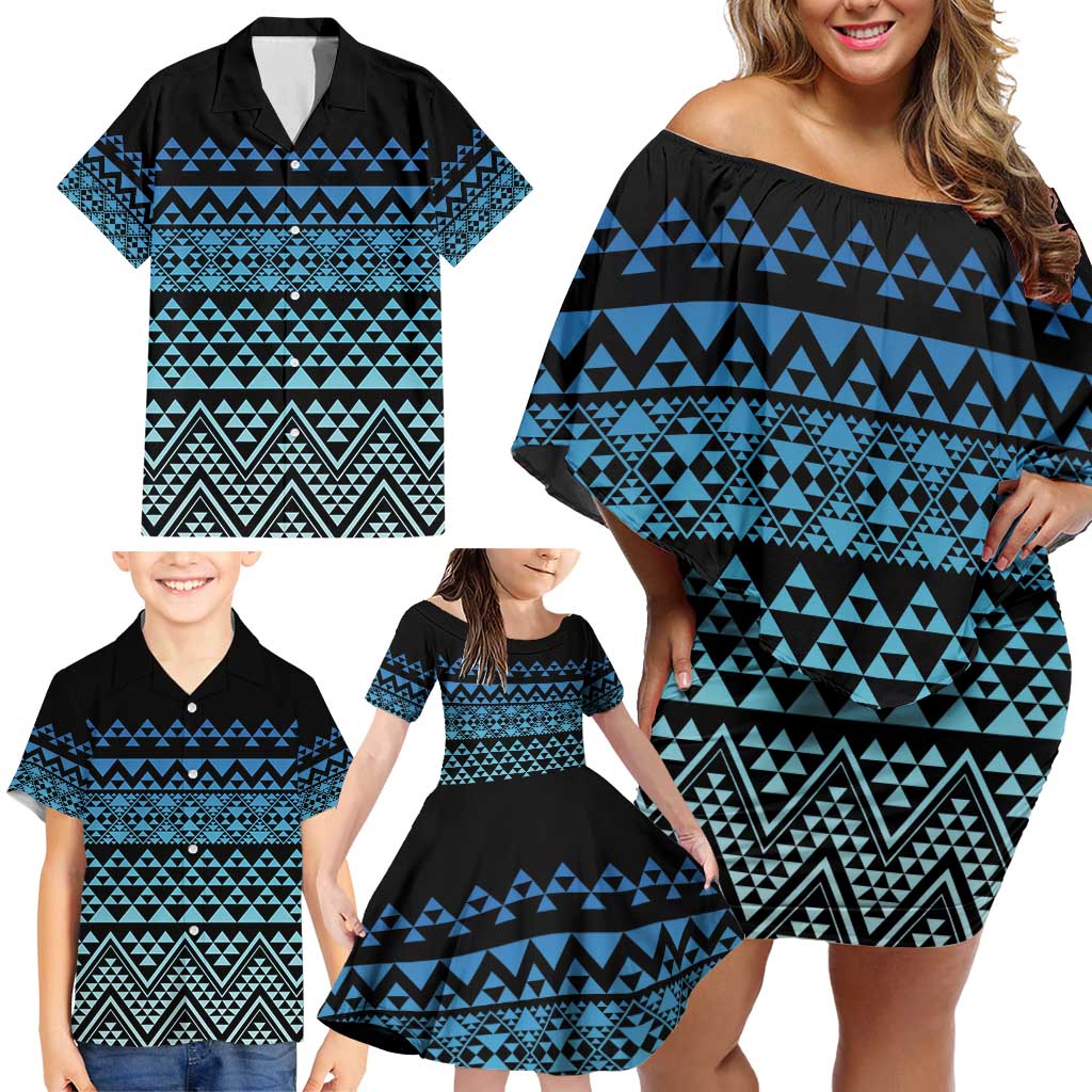 Maori Niho Taniwha Te Wheiao Family Matching Off Shoulder Short Dress and Hawaiian Shirt Moana Blue - Aussie Hoodie