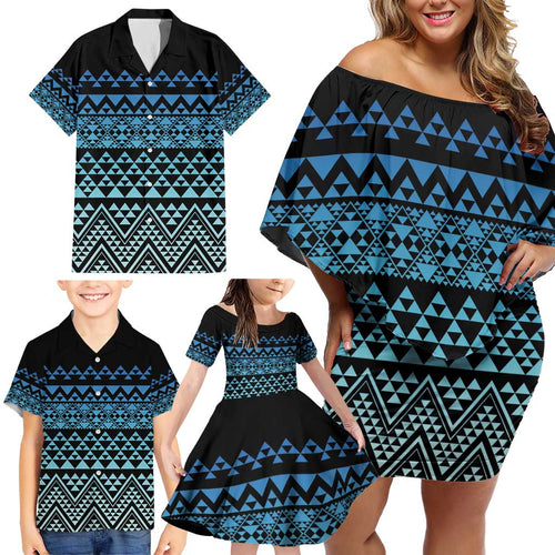 Maori Niho Taniwha Te Wheiao Family Matching Off Shoulder Short Dress and Hawaiian Shirt Moana Blue - Aussie Hoodie