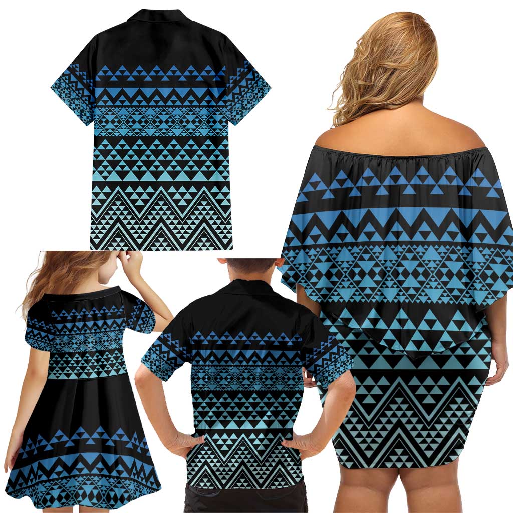 Maori Niho Taniwha Te Wheiao Family Matching Off Shoulder Short Dress and Hawaiian Shirt Moana Blue - Aussie Hoodie