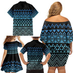 Maori Niho Taniwha Te Wheiao Family Matching Off Shoulder Short Dress and Hawaiian Shirt Moana Blue - Aussie Hoodie