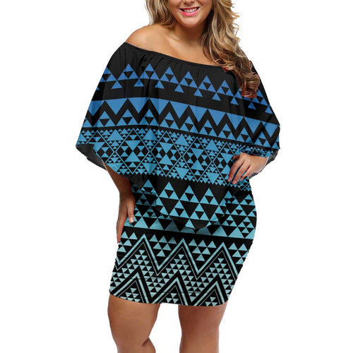 Maori Niho Taniwha Te Wheiao Family Matching Off Shoulder Short Dress and Hawaiian Shirt Moana Blue - Aussie Hoodie