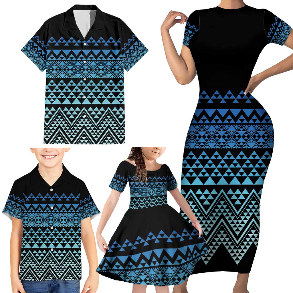 Maori Niho Taniwha Te Wheiao Family Matching Short Sleeve Bodycon Dress and Hawaiian Shirt Moana Blue - Aussie Hoodie