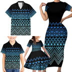 Maori Niho Taniwha Te Wheiao Family Matching Short Sleeve Bodycon Dress and Hawaiian Shirt Moana Blue - Aussie Hoodie
