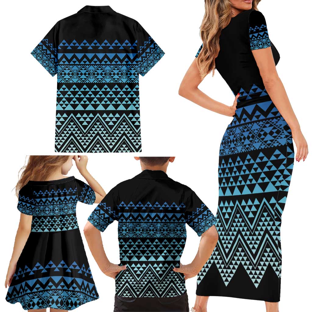 Maori Niho Taniwha Te Wheiao Family Matching Short Sleeve Bodycon Dress and Hawaiian Shirt Moana Blue - Aussie Hoodie