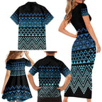 Maori Niho Taniwha Te Wheiao Family Matching Short Sleeve Bodycon Dress and Hawaiian Shirt Moana Blue - Aussie Hoodie