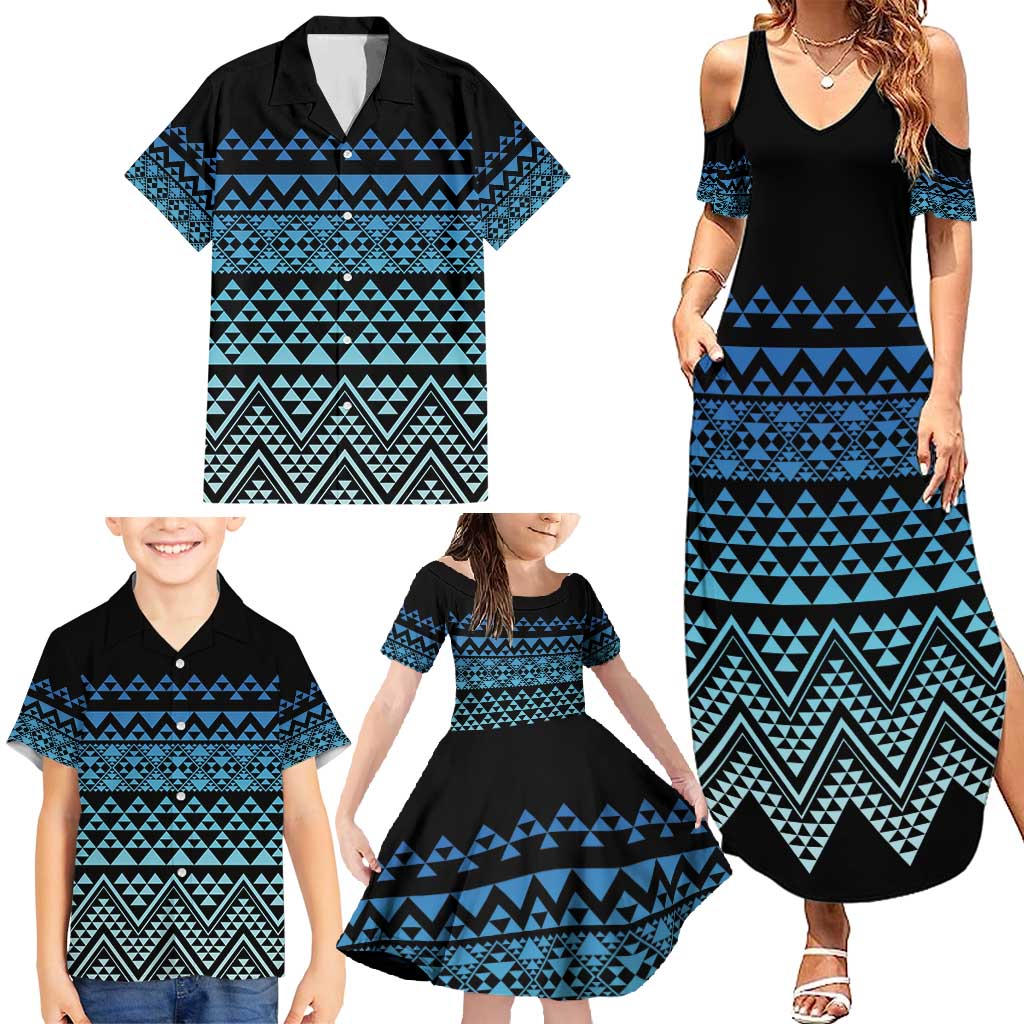 Maori Niho Taniwha Te Wheiao Family Matching Summer Maxi Dress and Hawaiian Shirt Moana Blue - Aussie Hoodie