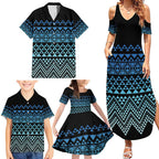 Maori Niho Taniwha Te Wheiao Family Matching Summer Maxi Dress and Hawaiian Shirt Moana Blue - Aussie Hoodie