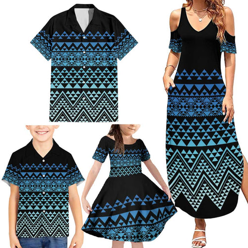 Maori Niho Taniwha Te Wheiao Family Matching Summer Maxi Dress and Hawaiian Shirt Moana Blue - Aussie Hoodie