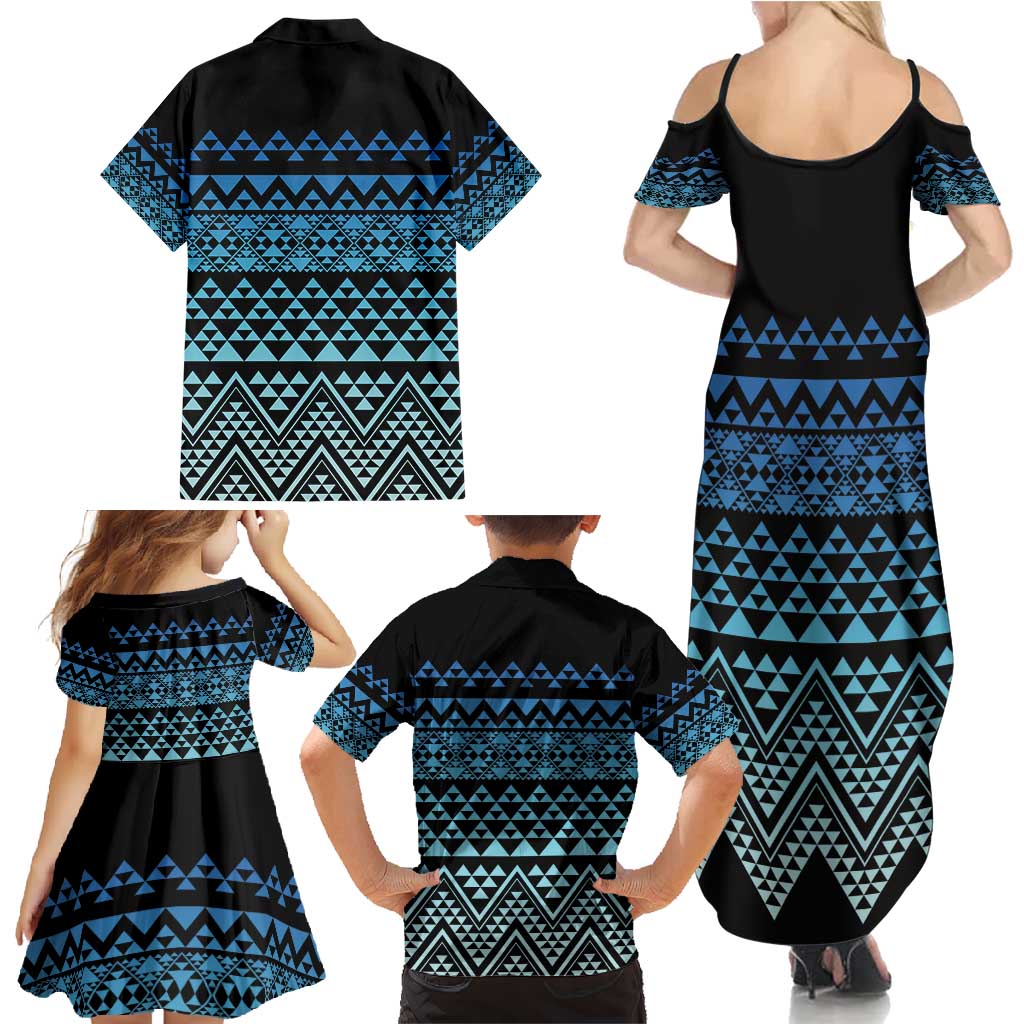 Maori Niho Taniwha Te Wheiao Family Matching Summer Maxi Dress and Hawaiian Shirt Moana Blue - Aussie Hoodie