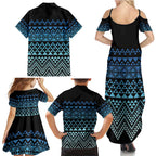 Maori Niho Taniwha Te Wheiao Family Matching Summer Maxi Dress and Hawaiian Shirt Moana Blue - Aussie Hoodie