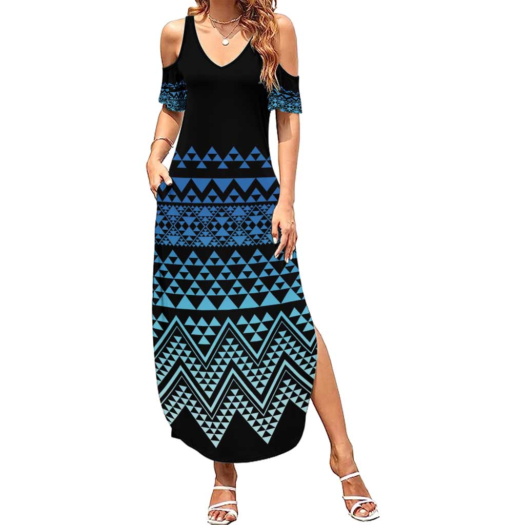 Maori Niho Taniwha Te Wheiao Family Matching Summer Maxi Dress and Hawaiian Shirt Moana Blue - Aussie Hoodie
