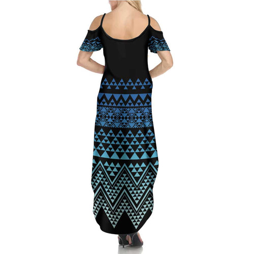 Maori Niho Taniwha Te Wheiao Family Matching Summer Maxi Dress and Hawaiian Shirt Moana Blue - Aussie Hoodie