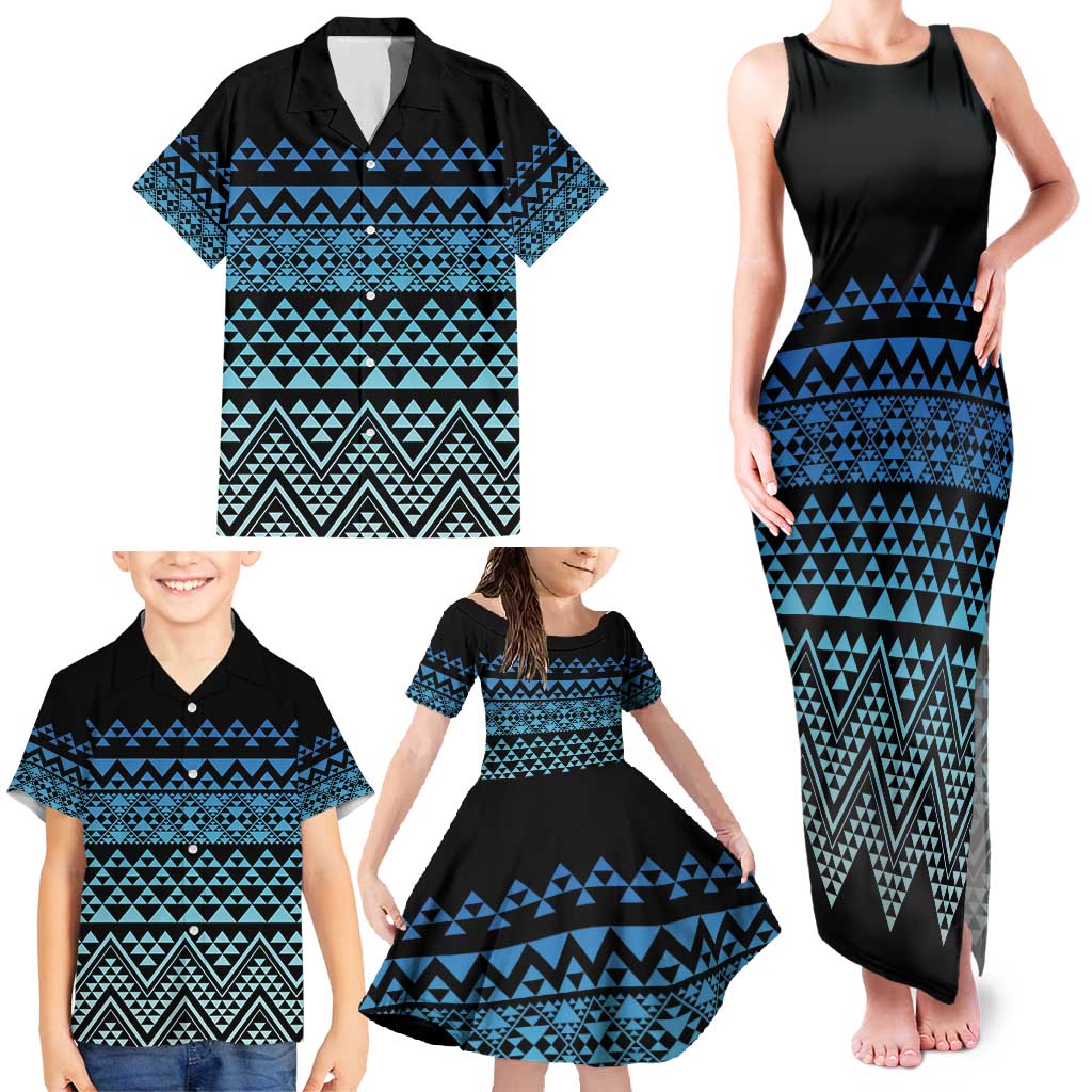 Maori Niho Taniwha Te Wheiao Family Matching Tank Maxi Dress and Hawaiian Shirt Moana Blue - Aussie Hoodie