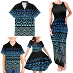 Maori Niho Taniwha Te Wheiao Family Matching Tank Maxi Dress and Hawaiian Shirt Moana Blue - Aussie Hoodie
